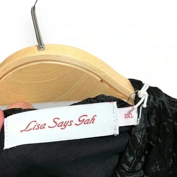 NWT Lisa Says Gah Gwen Black Crinkle Puff Sleeve Open Back Midi Dress Size 3X - Picture 9 of 14